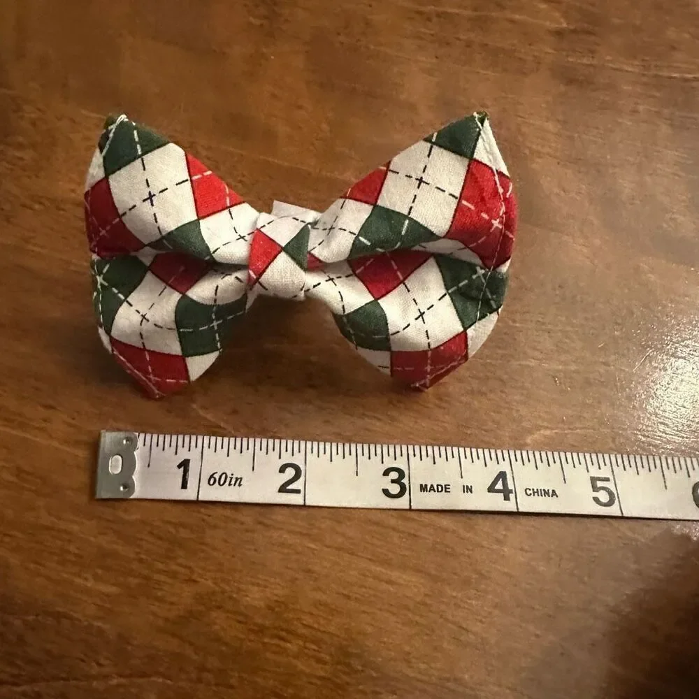 Dog Bow tie in Red and Green Argyle